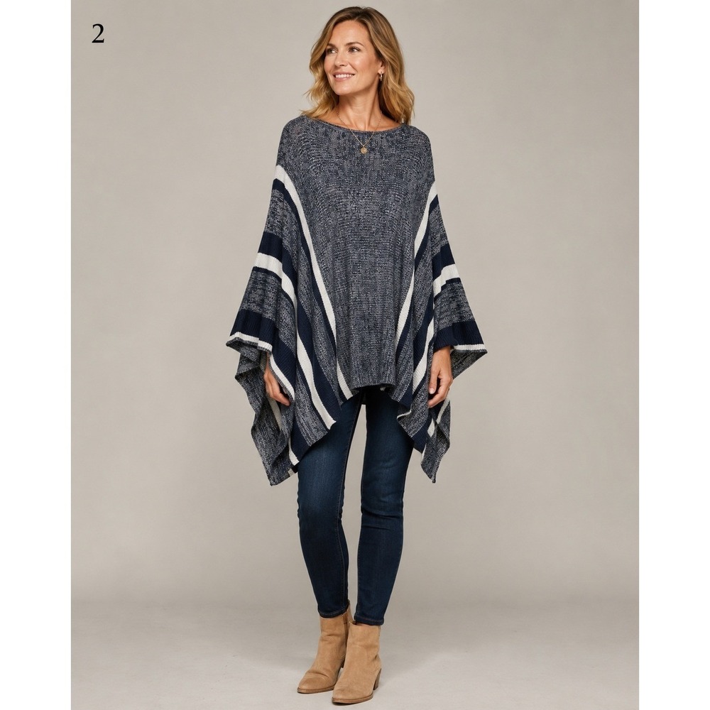 Romeo & Juliet Couture Poncho Sweater Womens S/M Blue Gray Cotton Acrylic Knit